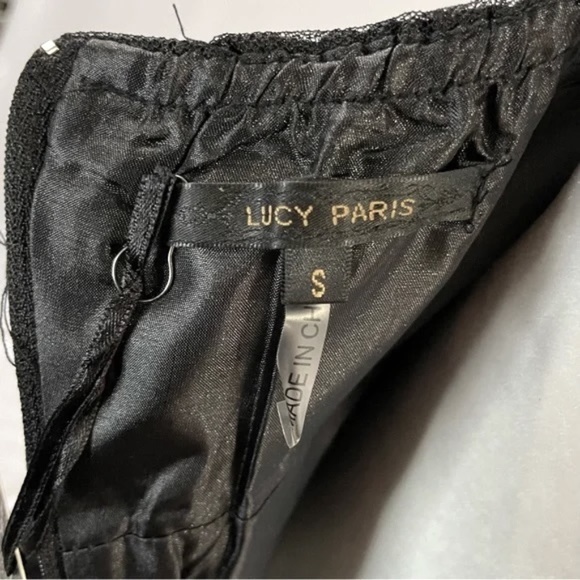 New Lucy Paris Glitter Polka Dot Tulle Satin Ruched Waist Dress Black Size Small - Picture 13 of 16